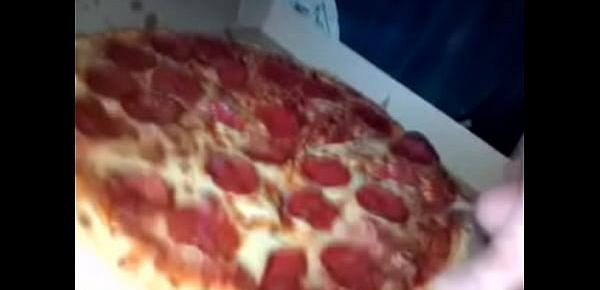  massive cumshot on young wifes pizza has friend eat some too!